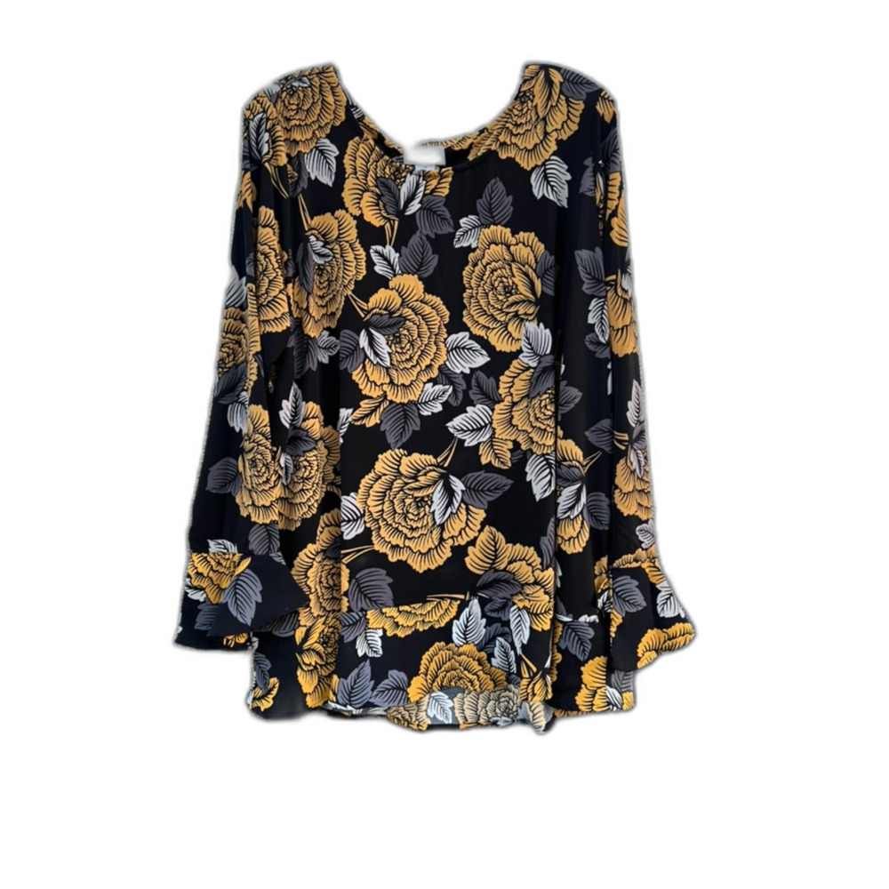 CARMEN MARC VALVO WOMAN BLOUSE SIZE 2X FLORAL PRINT RUFFLE PULLOVER TOP
